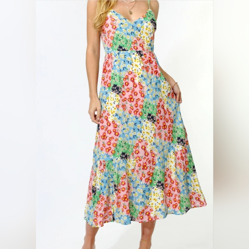 Greylin Samantha Floral Patchwork Cottagecore Boho Collage Dress